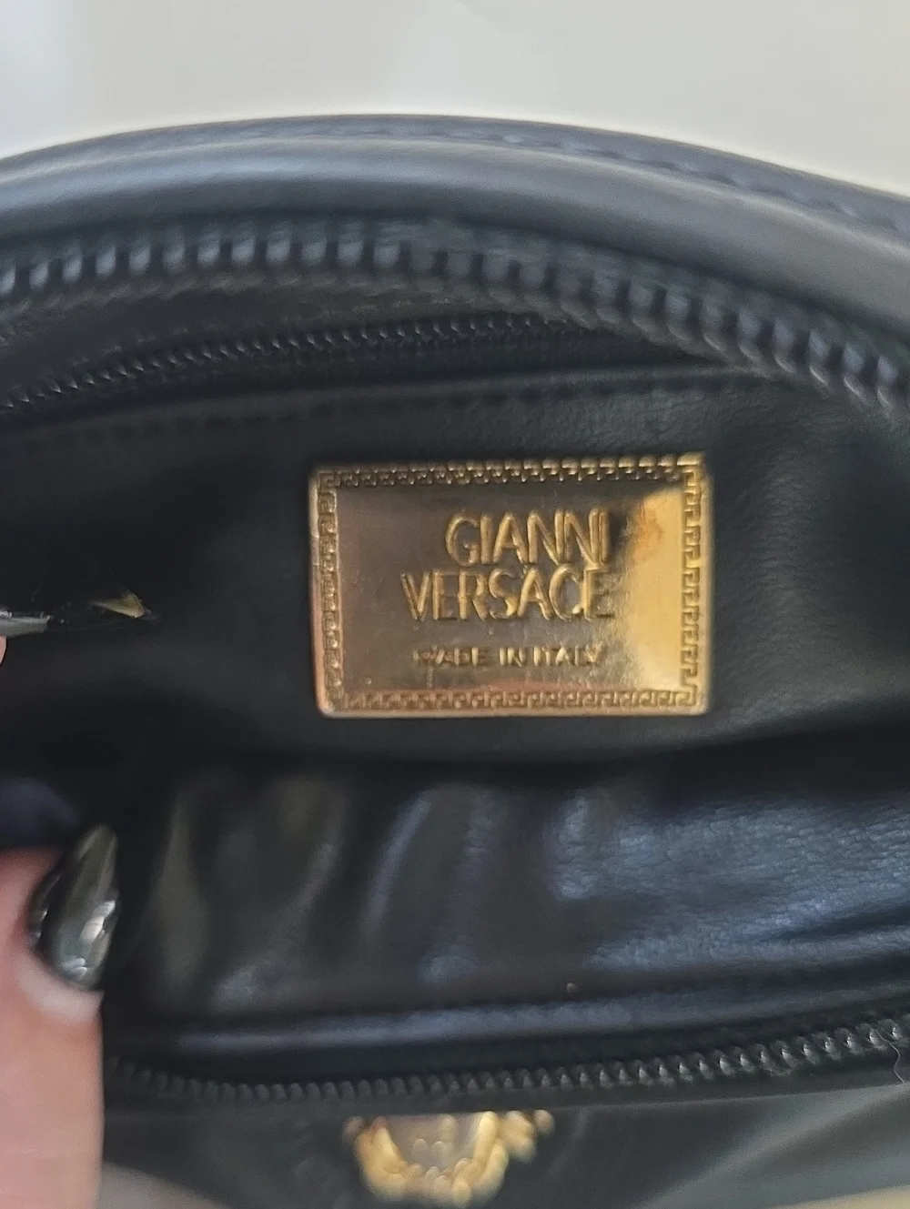 Gianni Versace Black Leather Medusa Vintage Cosmetic Pouch with Gold Emblem